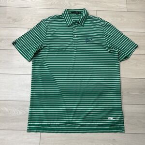 RLX Ralph Lauren Green Performance Golf Polo 3-Button Shirt Striped XL -‎ Logo